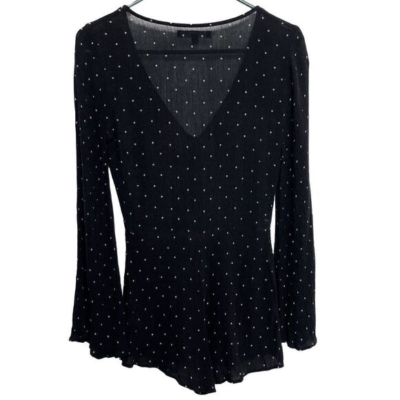 P.S. Erin Wasson Dotted Pattern Long Sleeve Romper Black & White Small - Picture 3 of 5
